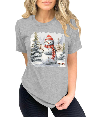 Merry Christmas Shirts for Women Holiday Snowman Cute Winter Graphic Tees