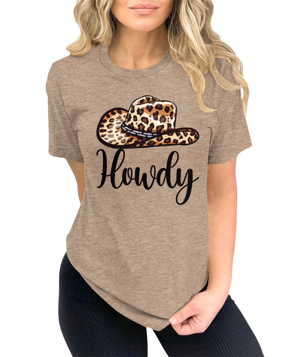 Howdy Womens Cowboy Hat Animal Print Countryside Cowgirl T-shirt