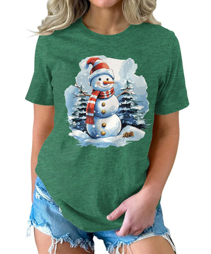 Cute Snowman Shirt Merry Christmas Shirts for Women Cottagecore Graphic Tees