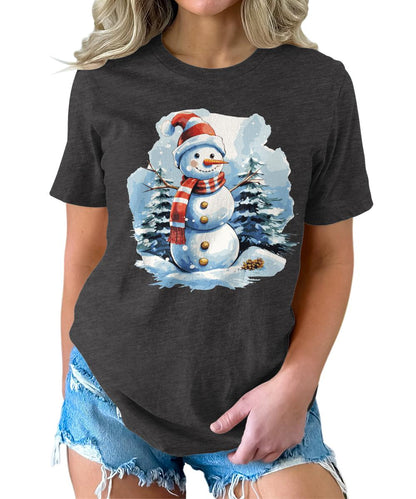 Cute Snowman Shirt Merry Christmas Shirts for Women Cottagecore Graphic Tees