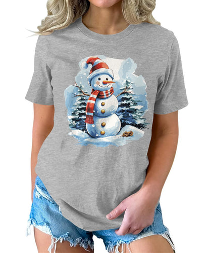 Cute Snowman Shirt Merry Christmas Shirts for Women Cottagecore Graphic Tees