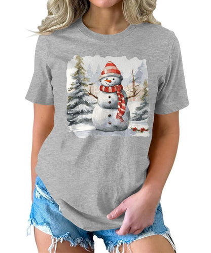 Merry Christmas Shirts for Women Holiday Snowman Cute Winter Graphic Tees