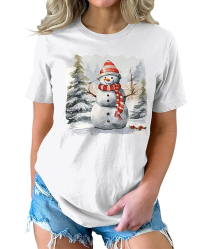 Merry Christmas Shirts for Women Holiday Snowman Cute Winter Graphic Tees