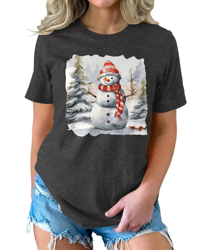 Merry Christmas Shirts for Women Holiday Snowman Cute Winter Graphic Tees