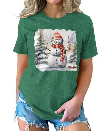 Merry Christmas Shirts for Women Holiday Snowman Cute Winter Graphic Tees