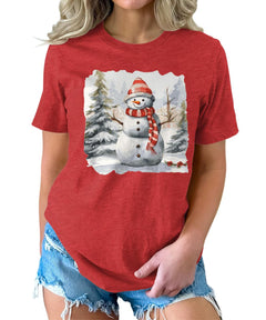Womens Snowman Cute Christmas Winter T-shirt