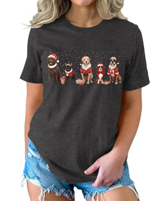 Dogs Wearing Christmas Hats Funny Winter Christmas Womens T-shirt