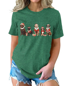 Dogs Wearing Christmas Hats Funny Winter Christmas Womens T-shirt