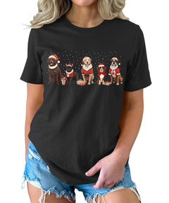 Dogs Wearing Christmas Hats Funny Winter Christmas Womens T-shirt