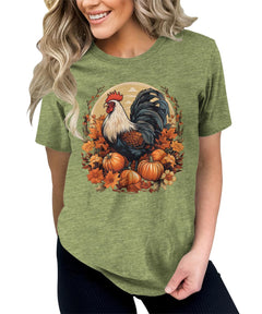 Aesthetic Cottagecore Rooster Fall Pumpkin Women's Graphic Tee