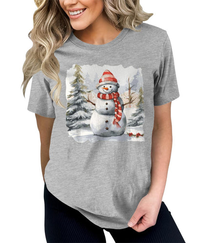 Merry Christmas Shirts for Women Holiday Snowman Cute Winter Graphic Tees