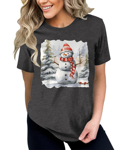 Merry Christmas Shirts for Women Holiday Snowman Cute Winter Graphic Tees