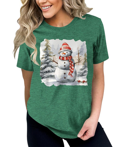 Merry Christmas Shirts for Women Holiday Snowman Cute Winter Graphic Tees