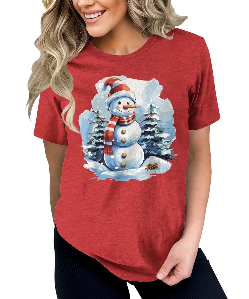 Cute Snowman Shirt Merry Christmas Shirts for Women Cottagecore Graphic Tees