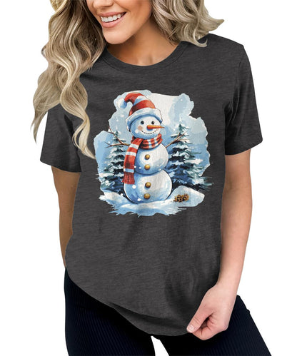 Cute Snowman Shirt Merry Christmas Shirts for Women Cottagecore Graphic Tees