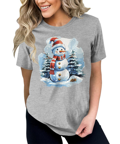 Cute Snowman Shirt Merry Christmas Shirts for Women Cottagecore Graphic Tees