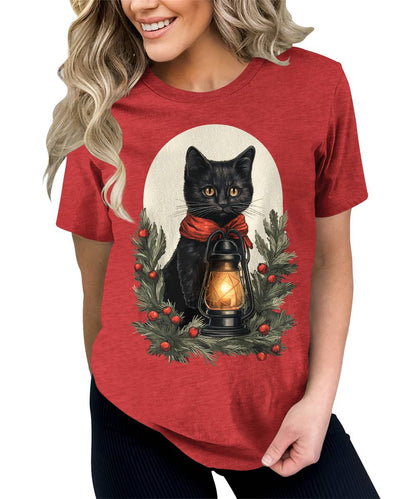 Cat Shirt Cute Christmas Tshirts for Women Plus Size Holiday Graphic Tees