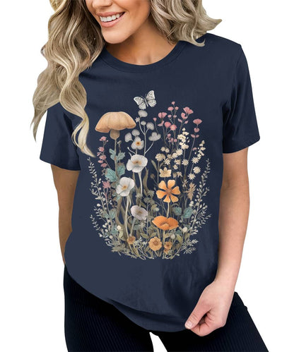 Wildflower Floral Flowercore Mushroom Butterfly T-shirt For Women