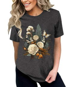 Floral Pine Cone Wild Flower T-shirt For Women