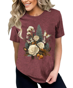 Floral Pine Cone Wild Flower T-shirt For Women