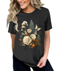 Floral Pine Cone Wild Flower T-shirt For Women