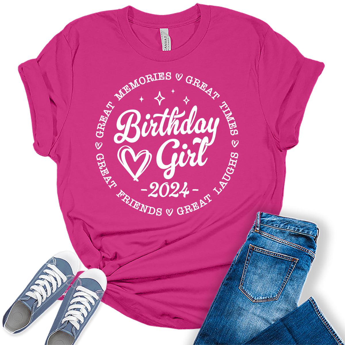 Birthday Girl Shirt 2024 Cute Party Shirt for Women Trendy Letter Print Graphic Tees