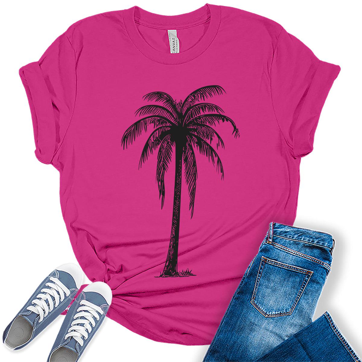 Beach Shirts for Women Palm Tree T Shirts Trendy Summer Tops Vintage Graphic Tees