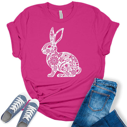 Easter Shirts for Women Cute Floral Bunny Casual Graphic Tees Bella Plus Sized Tops