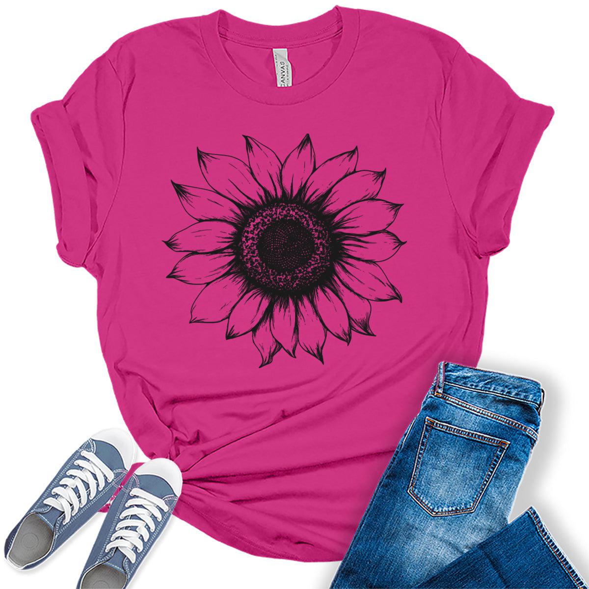 Women's Sunflower T Shirts Short Sleeve Tees Graphic Loose Summer Tops