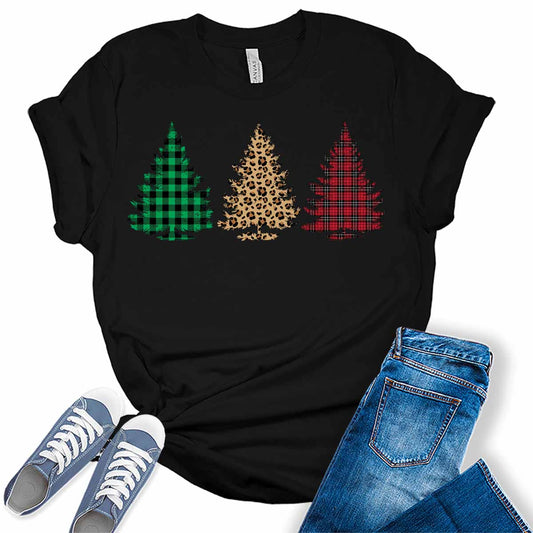 Leopard Plaid Christmas Tree Shirt For Women