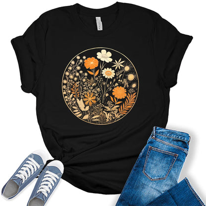 Beautiful Wildflower Circle Graphic Tees For Women