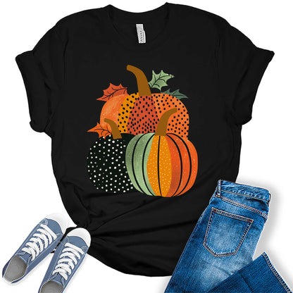 Autumn Pumpkin Thanksgiving Shirt Cute Graphic Tees For Women