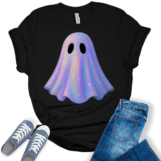 Cute Ghost Shirt For Women Halloween Graphic Tees Short Sleeve Bella Plus Size Tops