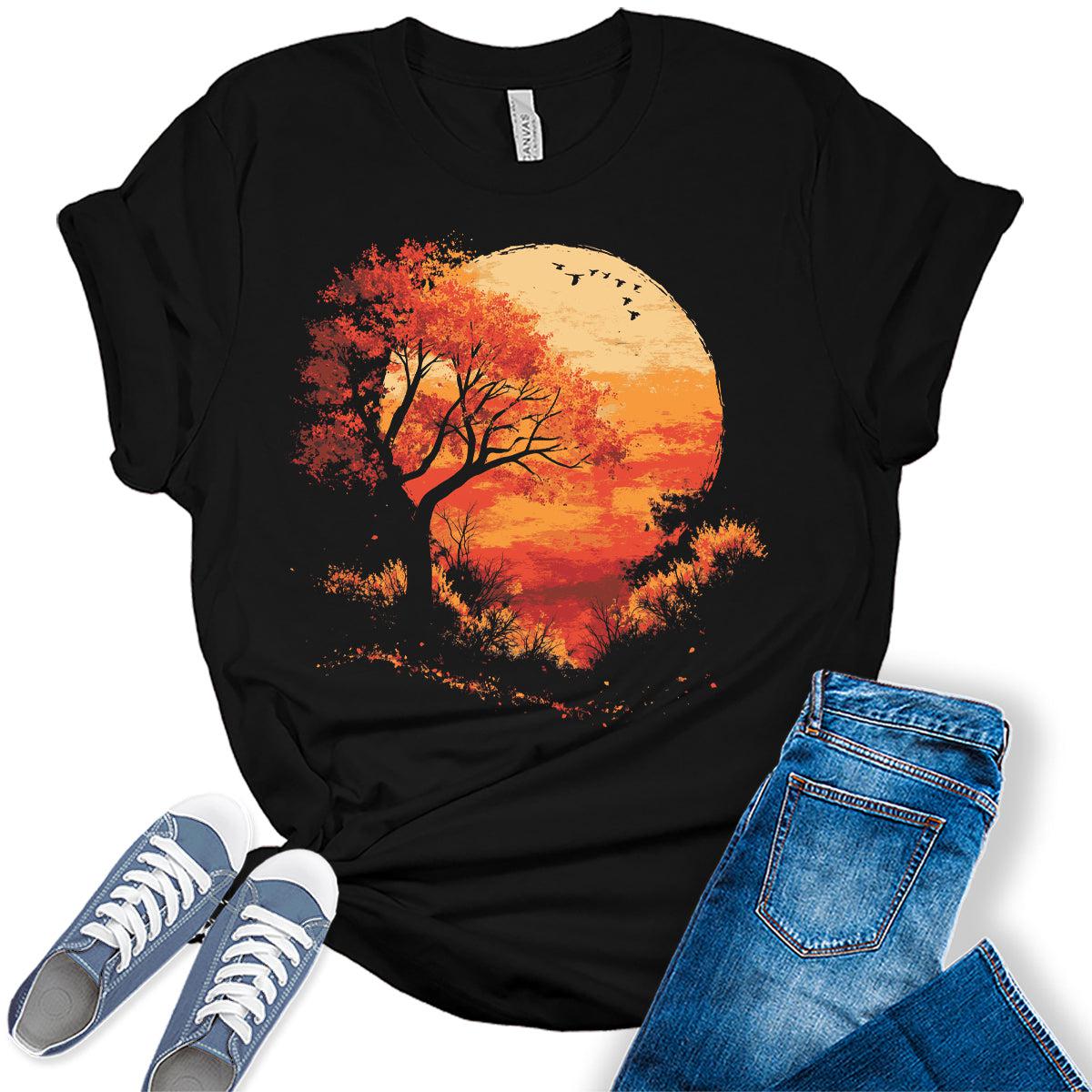 Sunset T Shirt Hiking Camping Outdoors Fall Graphic Tees For Women