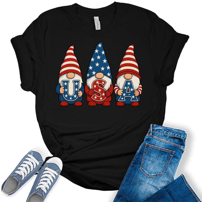 4th of July Shirts For Women Patriotic Graphic Tees USA Gnomes Bella Plus Sized Tops