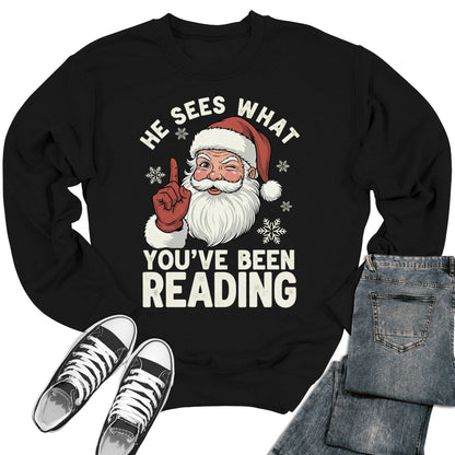 He Sees What You've Been Reading Booklovers Gift Heavy Blend Crewneck Sweatshirt