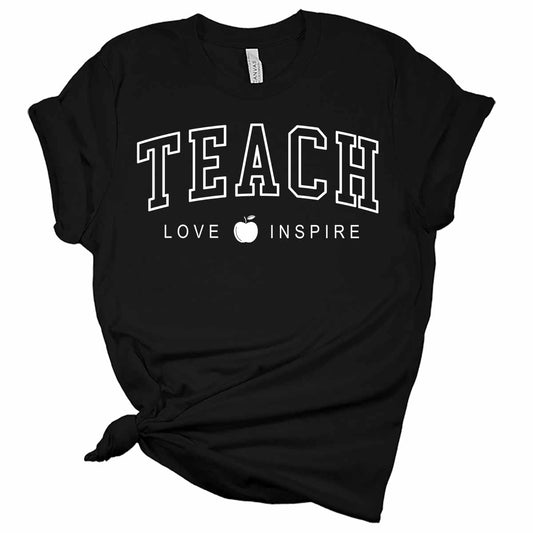 Womens Teacher Shirts Teach Love Inspire Cute Letter Print Tshirts Bella Graphic Tees Short Sleeve Casual Teaching Clothes