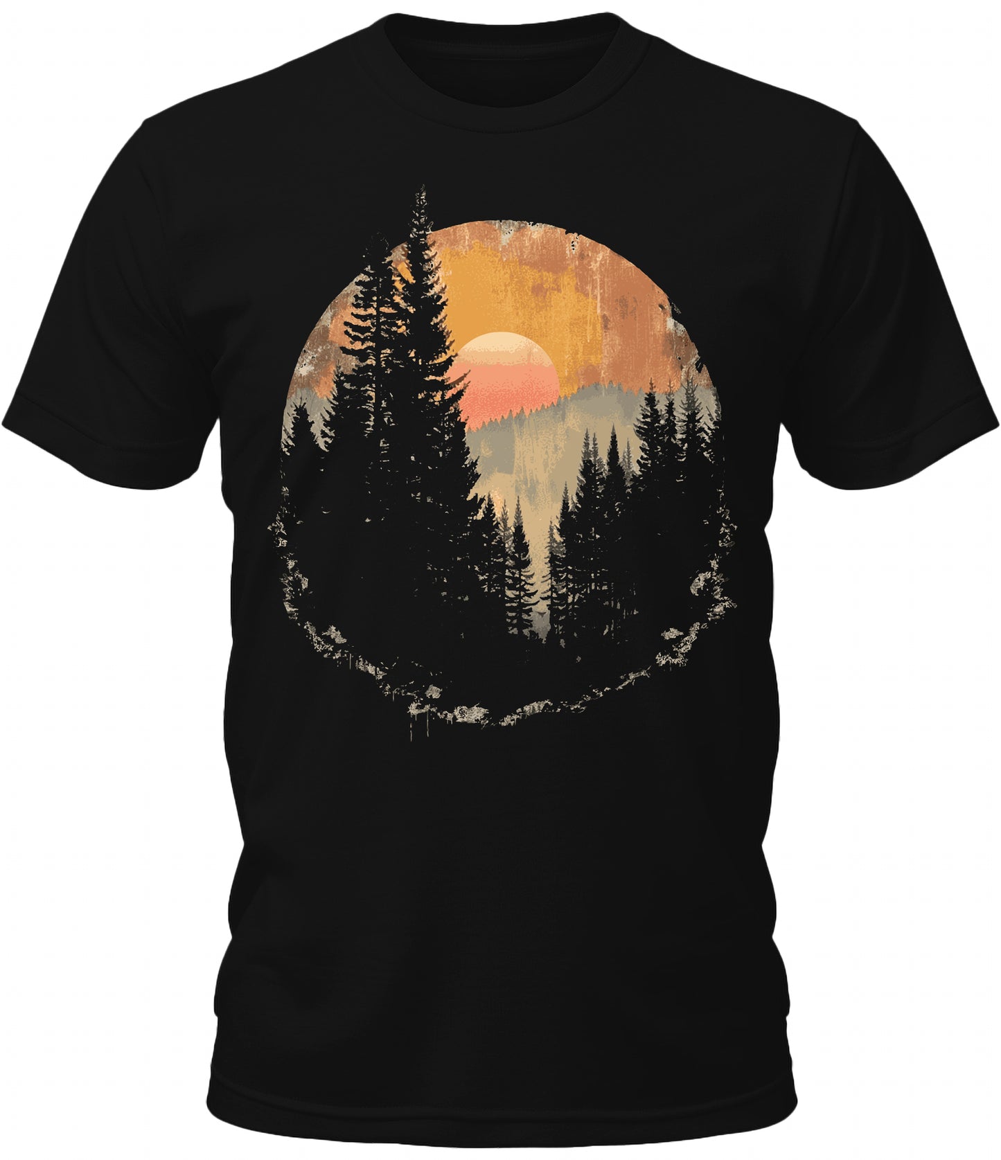 Mens Forest Landscape Shirt Mountains And Hills Sunset Silhouette Pine Trees Short Sleeve Premium Funny Graphic Tees