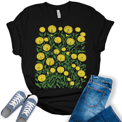 Dandelion Shirts Casual Boho Graphic Tees Spring T Shirts Plus Size Summer Tops for Women