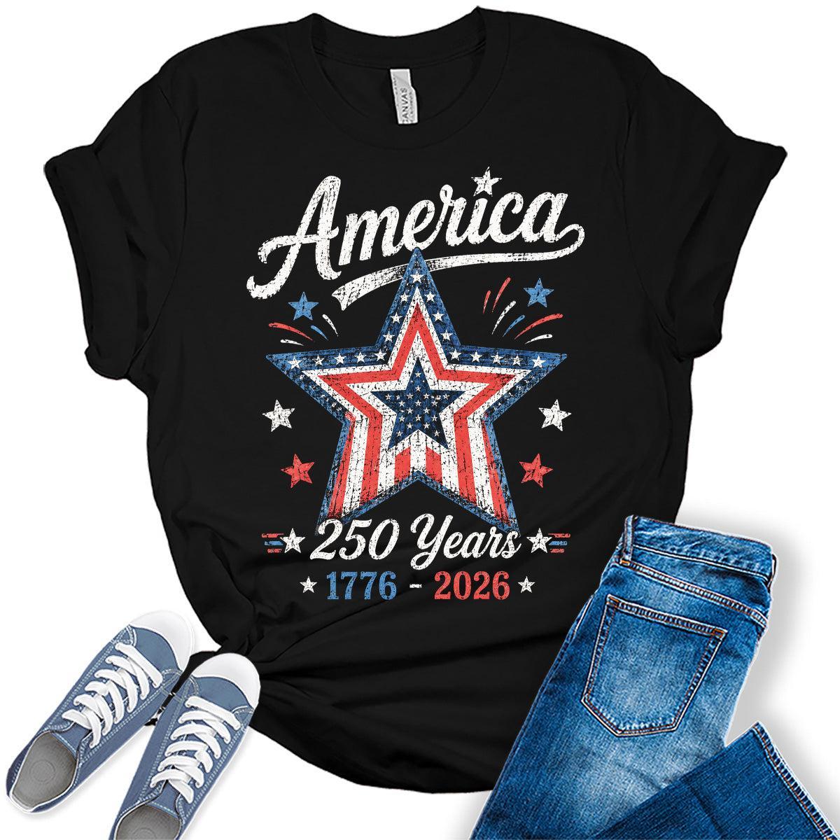 Women's 250th Anniversary USA Merchandise American Star Shirt 4th of July Vintage Patriotic Graphic Tees