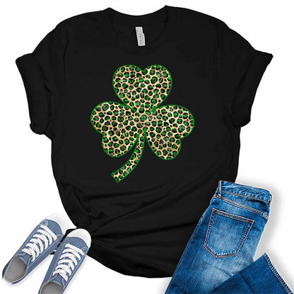 Shamrock T Shirt St Patricks Day Shirt Womens Leopard Print Graphic Tees