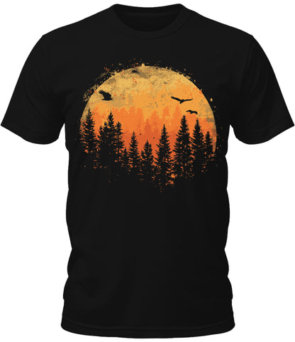 Mens Forest Sunset Shirt Woodland Outdoor Camping Short Sleeve Premium Funny Graphic Tees