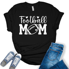 Football Mom Shirt Letter Print Heart Graphic Tees For Women