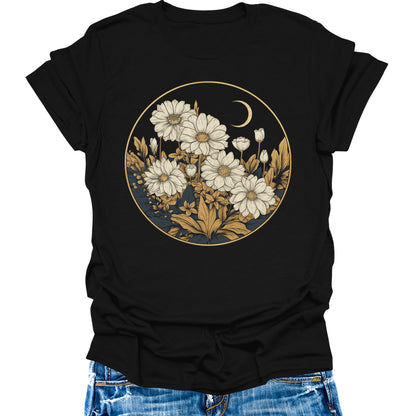Women's Vintage Floral T Shirt Boho Wildflower Graphic Tees Girls Short Sleeve Casual Tops