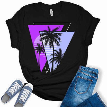 Palm Trees 80s Summer Vacation Beach Graphic Tees for Women