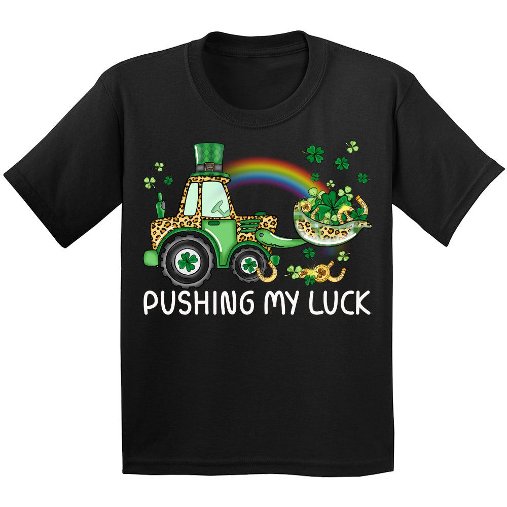 Pushing My Luck T Shirt St Patricks Day Shirt Kids Clothes Boys Girls Short Sleeve Graphic Tees