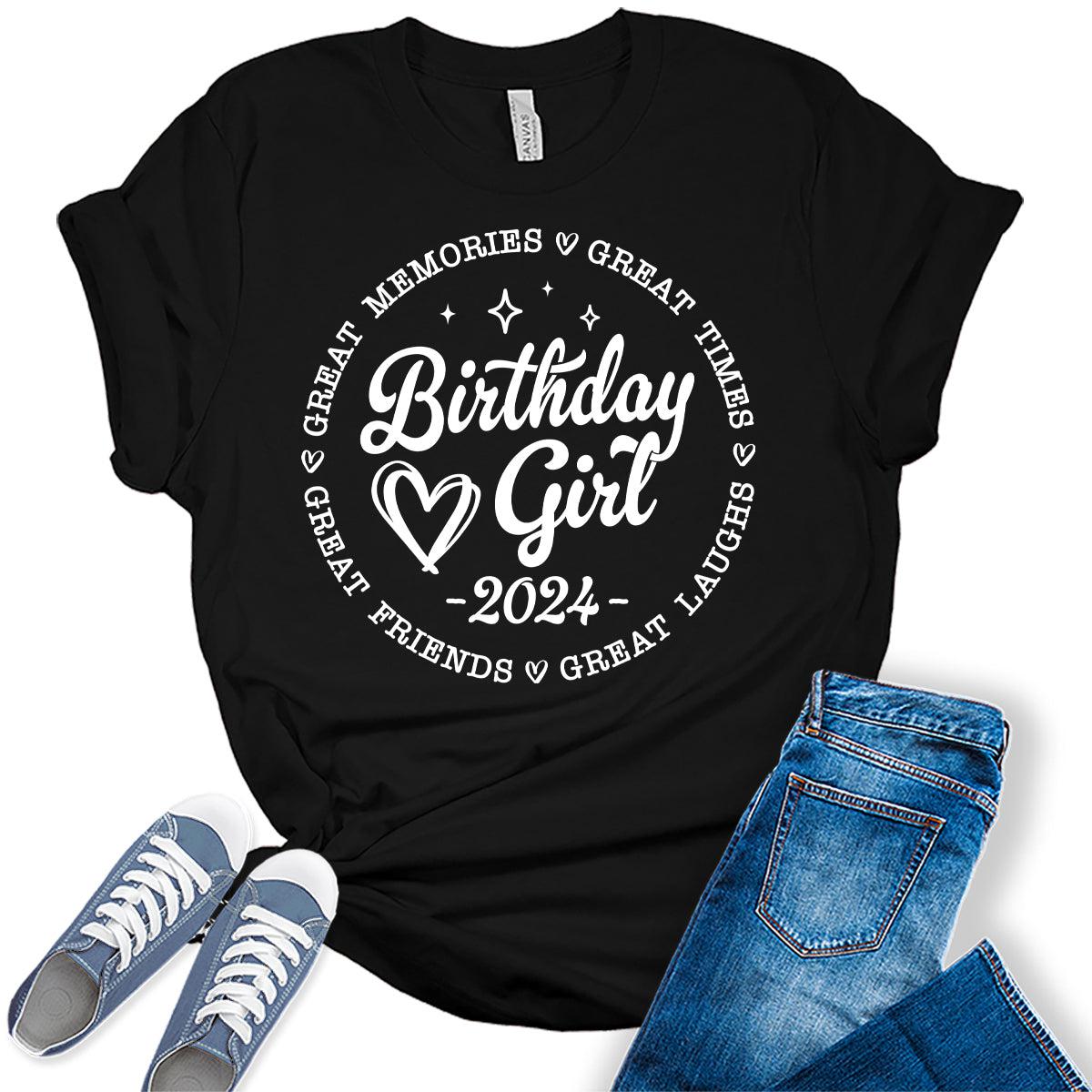 Birthday Girl Shirt 2024 Cute Party Shirt for Women Trendy Letter Print Graphic Tees