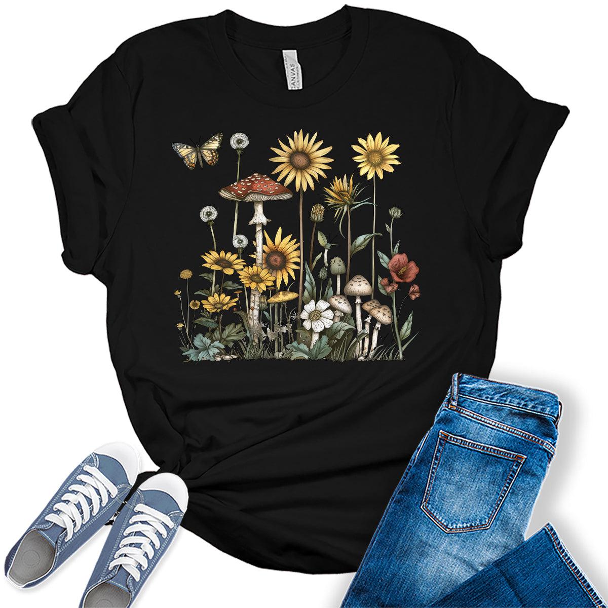 Sunflower Shirts Mushroom Cottagecore Aesthetic Womens Graphic Tees