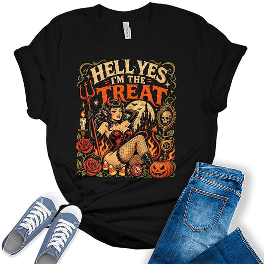 Women's Halloween Shirt Devil Girl Graphic Tees Funny Sarcastic Short Sleeve Bella Tops