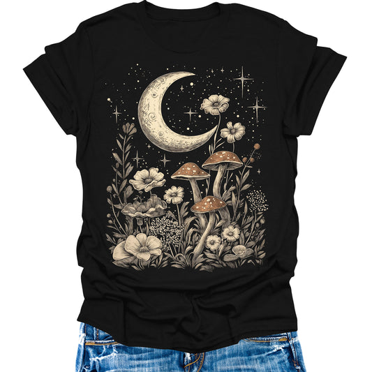 Mushroom T-Shirt for Women Cute Vintage Cottagecore Floral Graphic Tees Tops